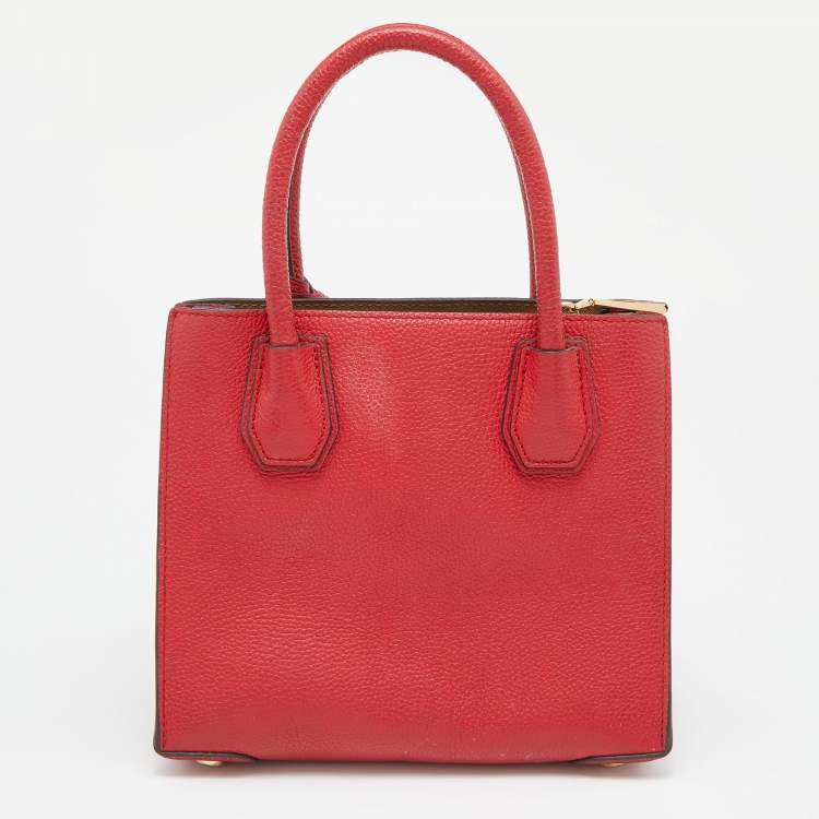 Pre Owned Michael Kors Red Leather Mini Mercer Tote