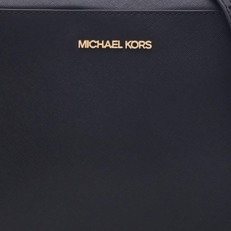 Pre Owned Michael Kors Black Saffiano Leather Jet Set Camera Crossbody Bag 
