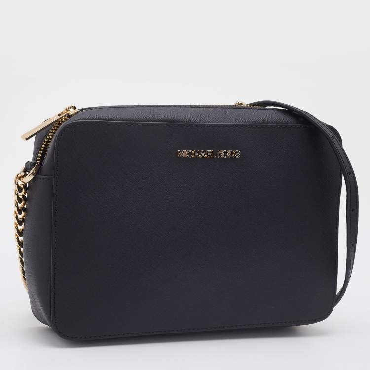 Pre Owned Michael Kors Black Saffiano Leather Jet Set Camera Crossbody Bag 