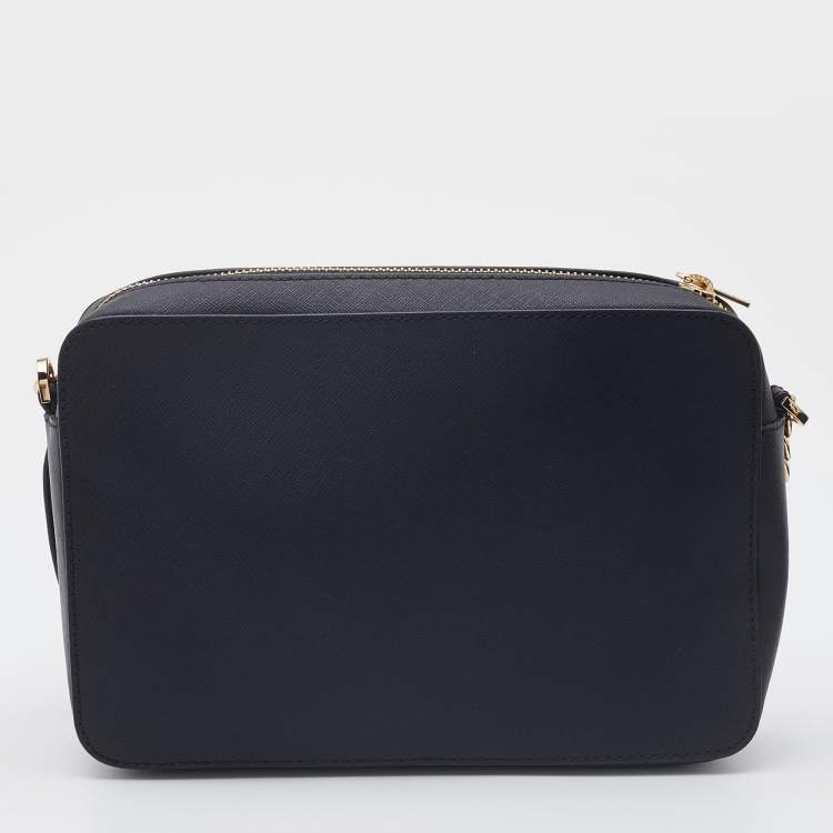 Pre Owned Michael Kors Black Saffiano Leather Jet Set Camera Crossbody Bag 