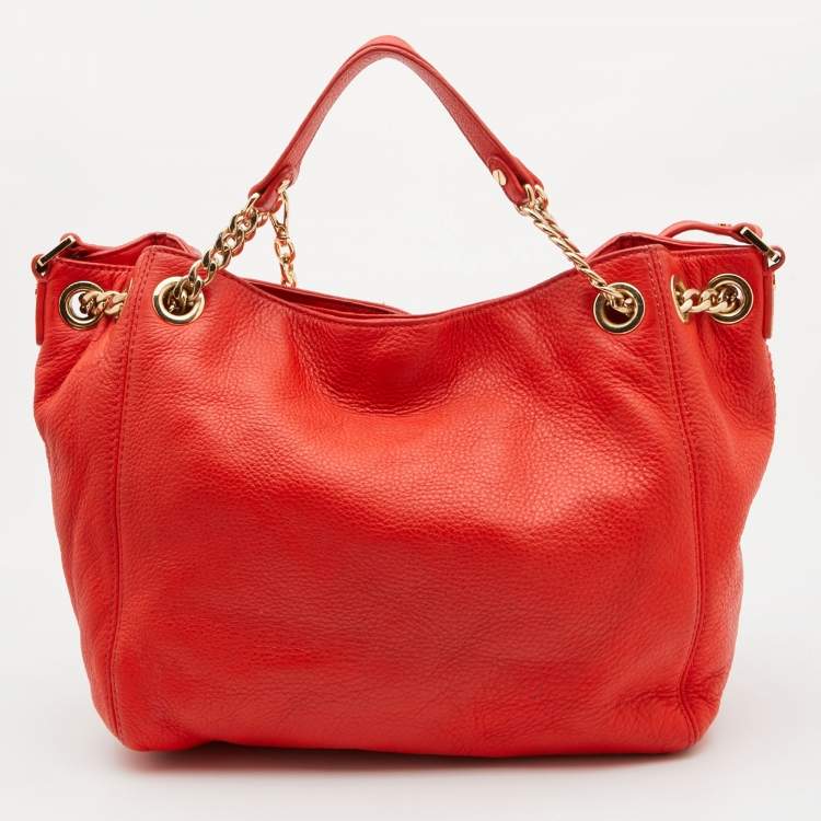 Pre Owned Michael Kors Orange Leather Chain Hobo
