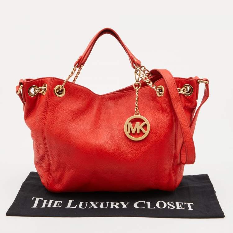 Pre Owned Michael Kors Orange Leather Chain Hobo