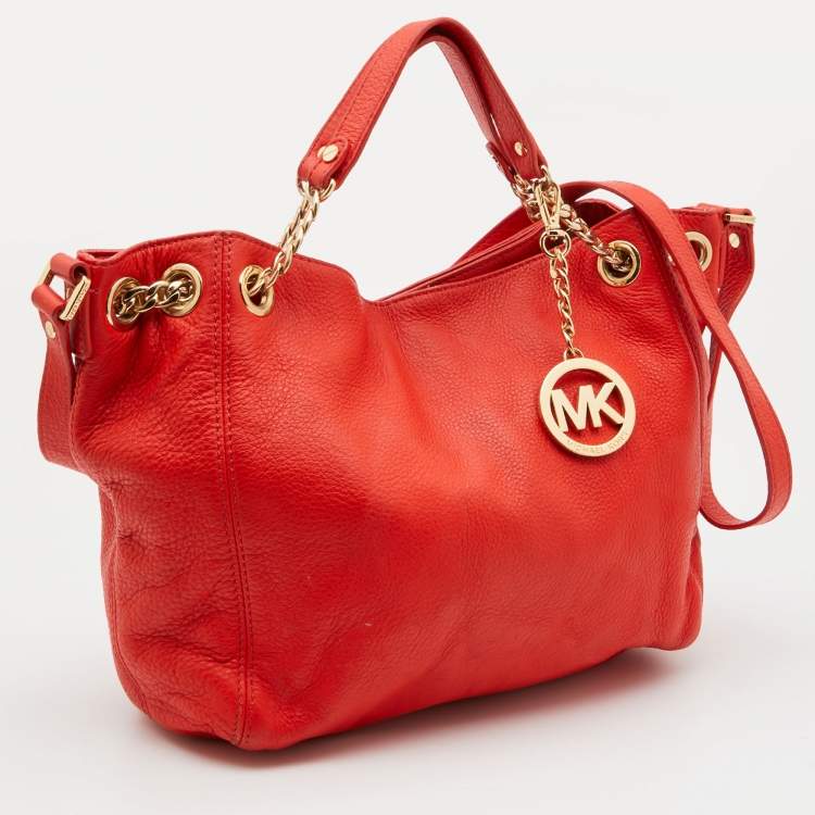 Pre Owned Michael Kors Orange Leather Chain Hobo