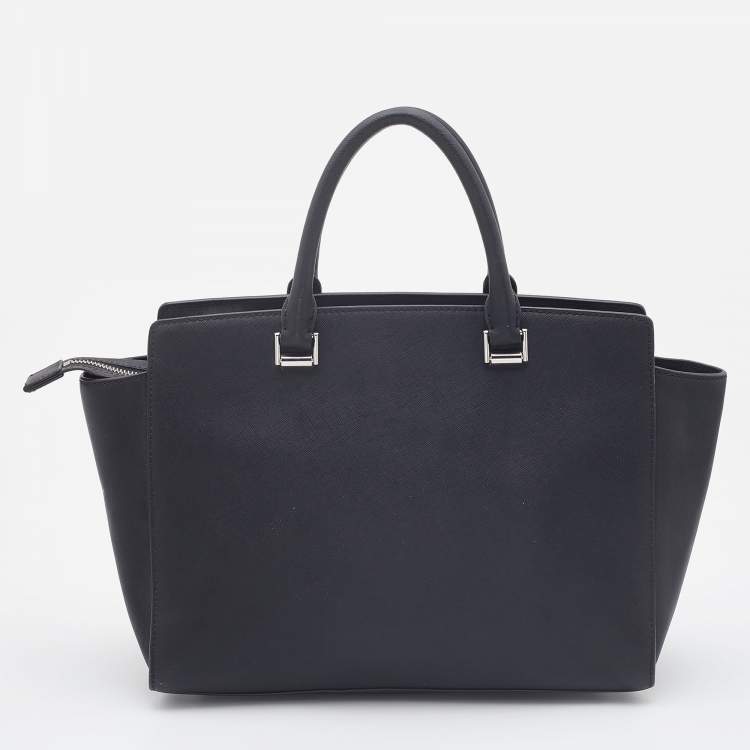 Pre Owned Michael Kors Black Saffiano Leather Large Selma Satchel