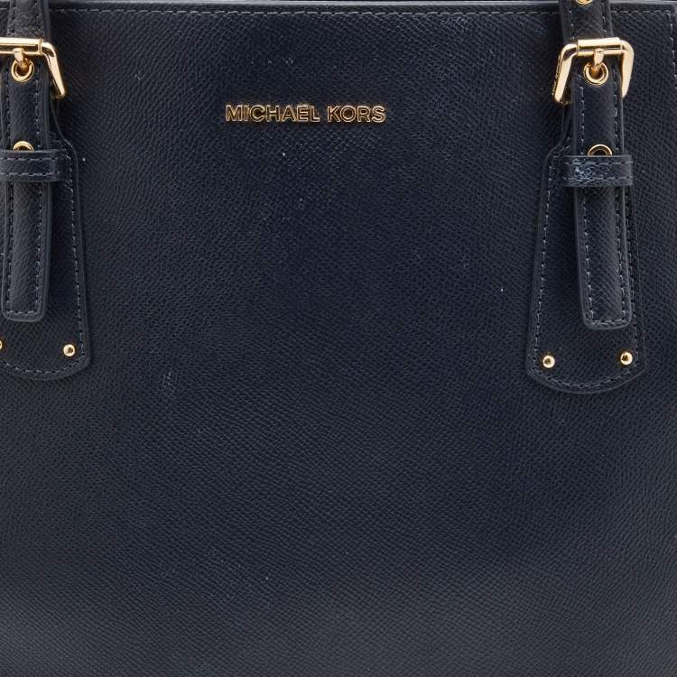 Pre Owned Michael Kors Blue Leather Jet Set Tote