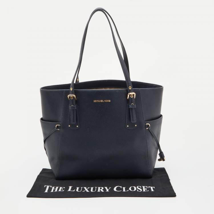 Pre Owned Michael Kors Blue Leather Jet Set Tote