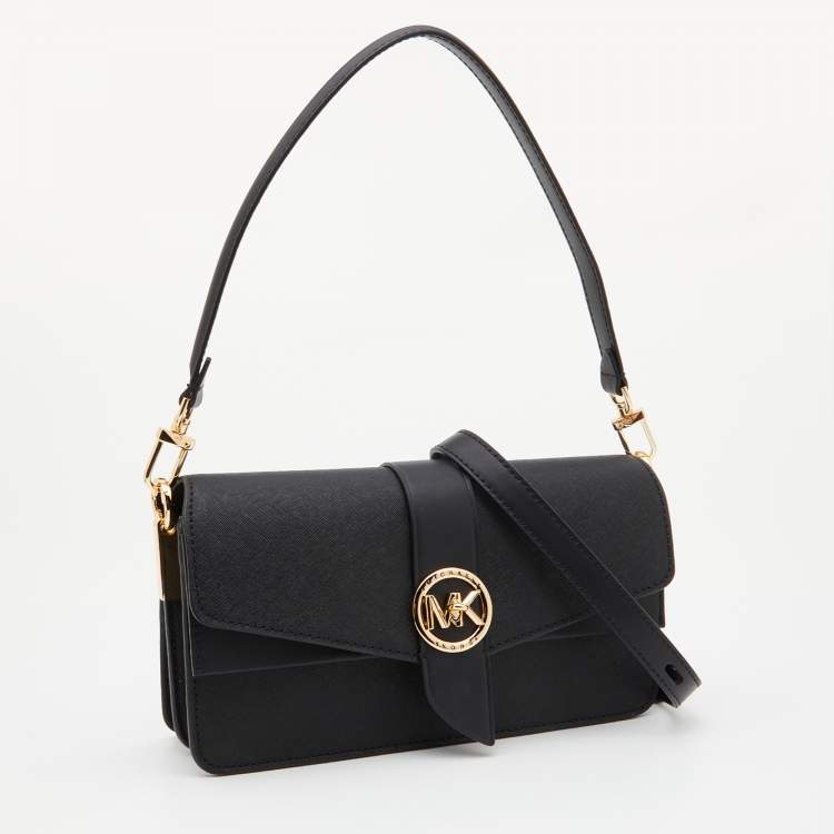 Pre Owned Michael Kors Black Leather Medium Greenwich Shoulder Bag