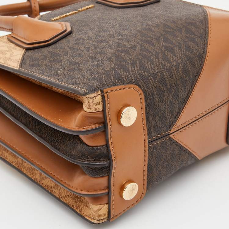 Pre Owned Michael Kors Brown/Tan Signature Coated Canvas and Leather Mercer Tote