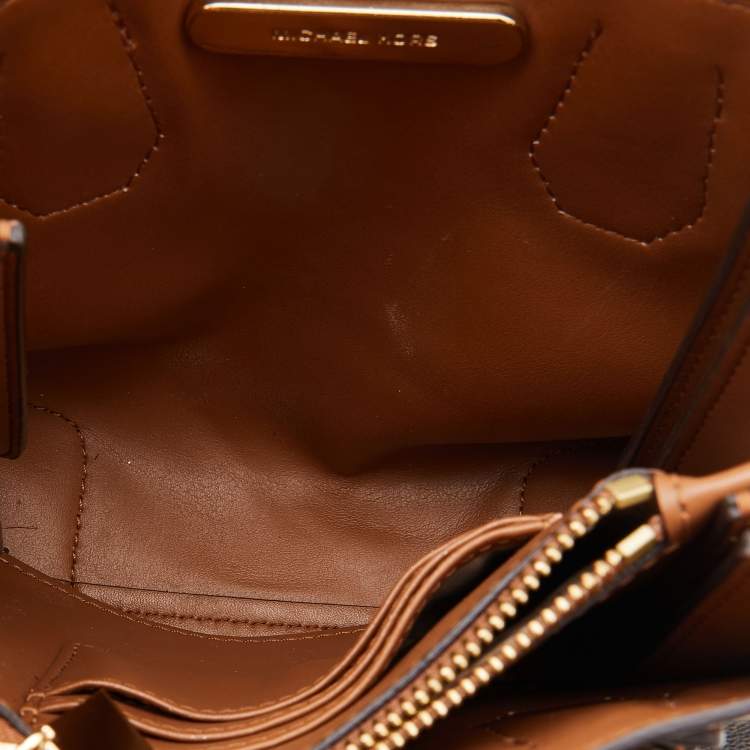 Pre Owned Michael Kors Brown/Tan Signature Coated Canvas and Leather Mercer Tote