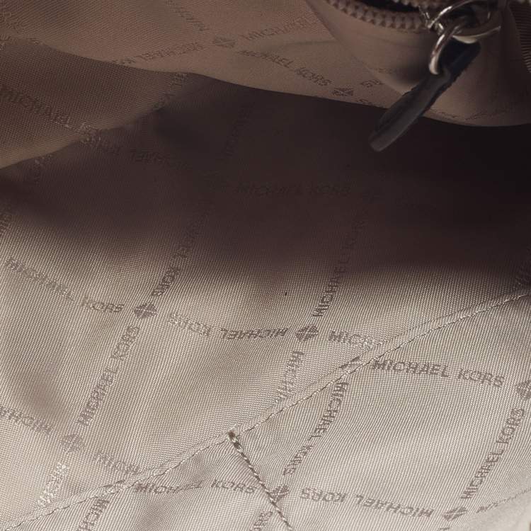 Pre Owned Michael Kors Grey/Blue Signature Canvas and Leather Zip Satchel