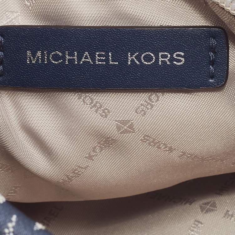 Pre Owned Michael Kors Grey/Blue Signature Canvas and Leather Zip Satchel