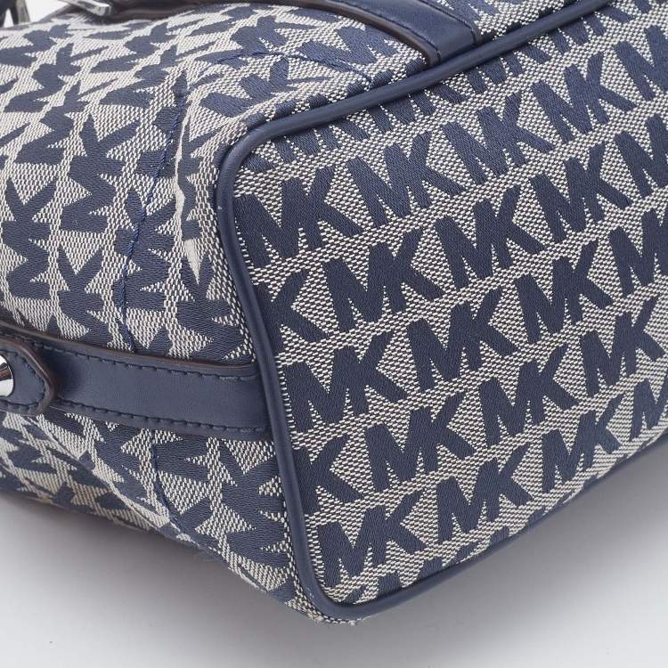 Pre Owned Michael Kors Grey/Blue Signature Canvas and Leather Zip Satchel