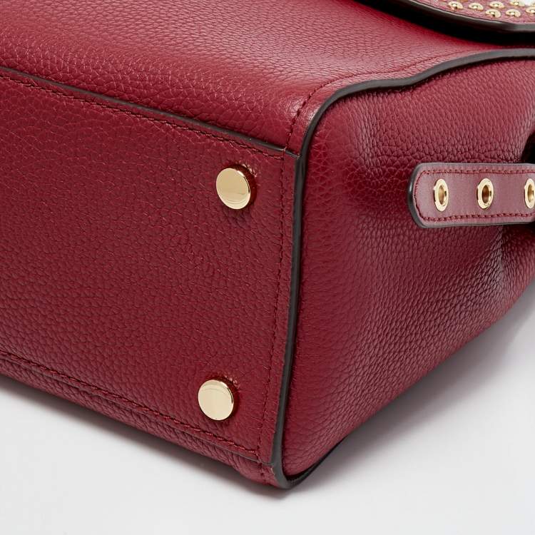 Pre Owned Michael Kors Red Leather Medium Studded Bristol Top Handle Bag