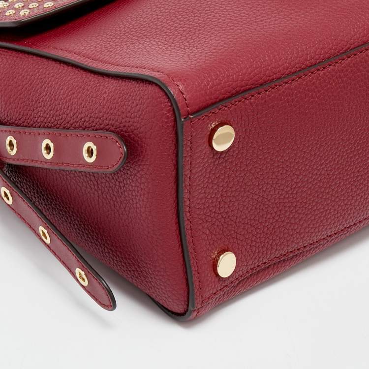 Pre Owned Michael Kors Red Leather Medium Studded Bristol Top Handle Bag