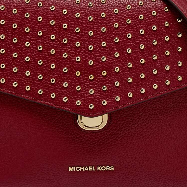 Pre Owned Michael Kors Red Leather Medium Studded Bristol Top Handle Bag