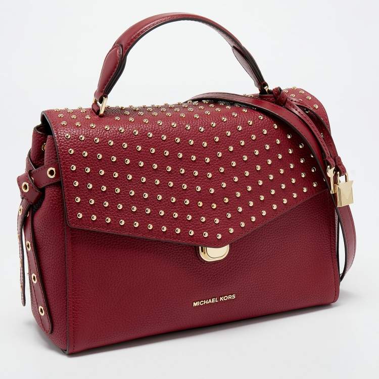 Pre Owned Michael Kors Red Leather Medium Studded Bristol Top Handle Bag