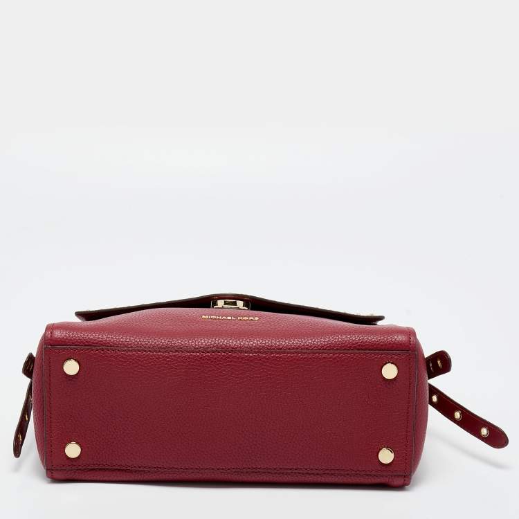 Pre Owned Michael Kors Red Leather Medium Studded Bristol Top Handle Bag