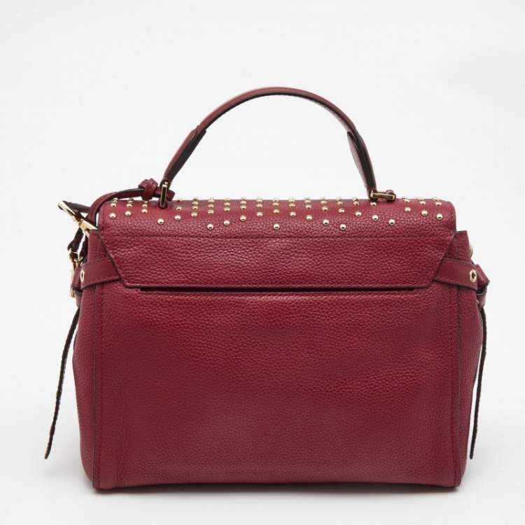 Pre Owned Michael Kors Red Leather Medium Studded Bristol Top Handle Bag