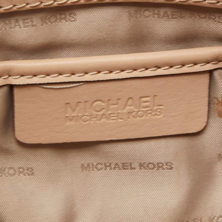 Pre Owned MICHAEL Michael Kors Beige/Brown Signature Coated Canvas and Leather Raven Shoulder Bag