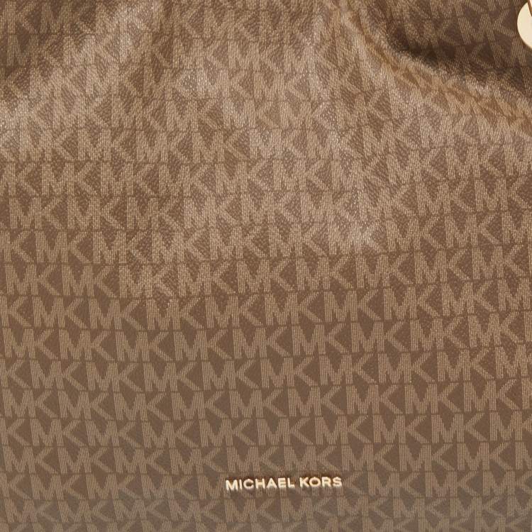 Pre Owned MICHAEL Michael Kors Beige/Brown Signature Coated Canvas and Leather Raven Shoulder Bag
