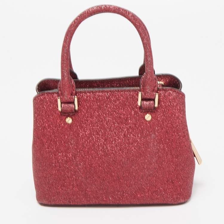 Pre Owned Michael Kors Red Glitter Fabric XS Savannah Top Handle Bag