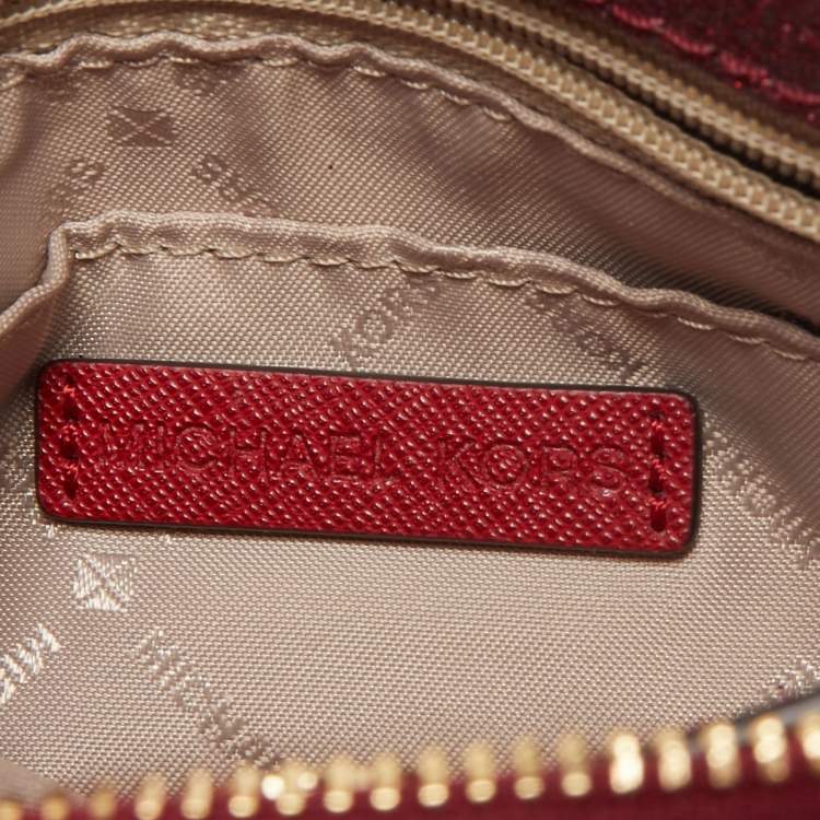 Pre Owned Michael Kors Red Glitter Fabric XS Savannah Top Handle Bag