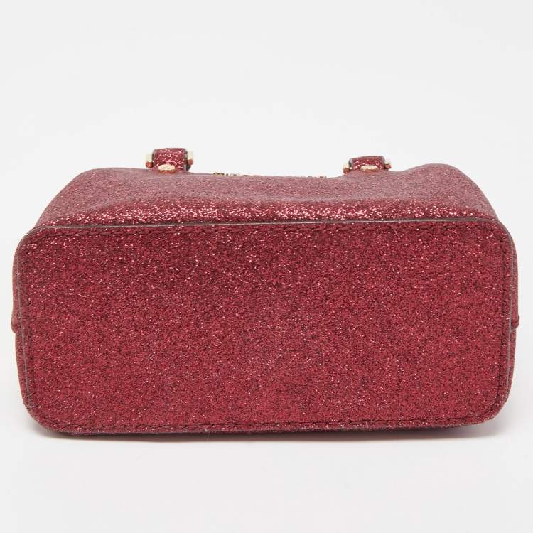 Pre Owned Michael Kors Red Glitter Fabric XS Savannah Top Handle Bag