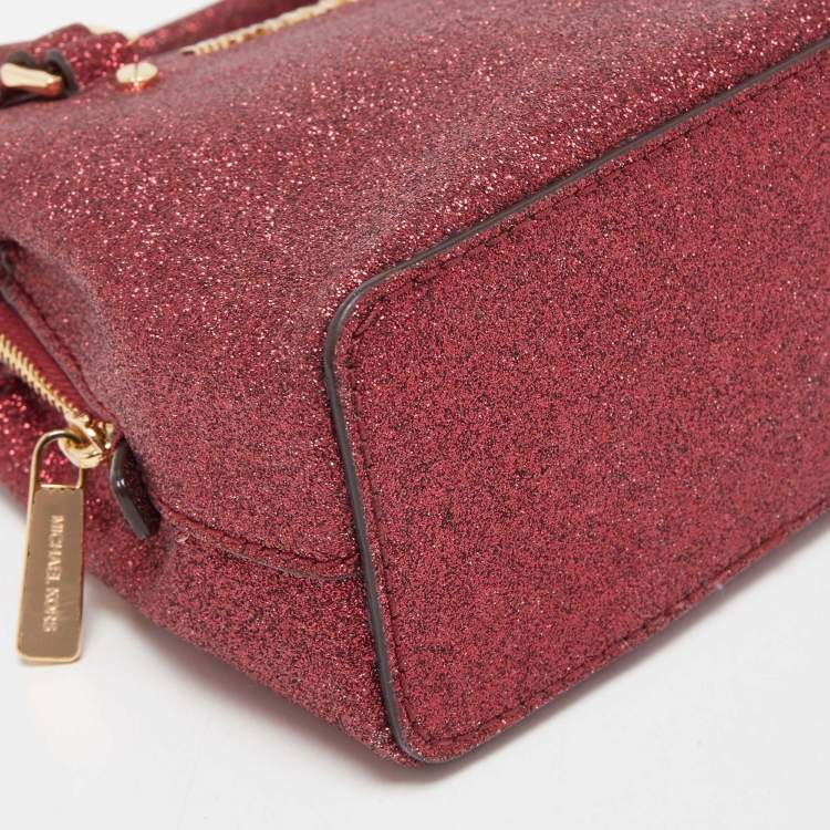Pre Owned Michael Kors Red Glitter Fabric XS Savannah Top Handle Bag
