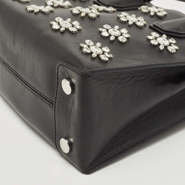 Pre Owned Michael Kors Black Leather Small Crystals Embellished Mercer Tote
