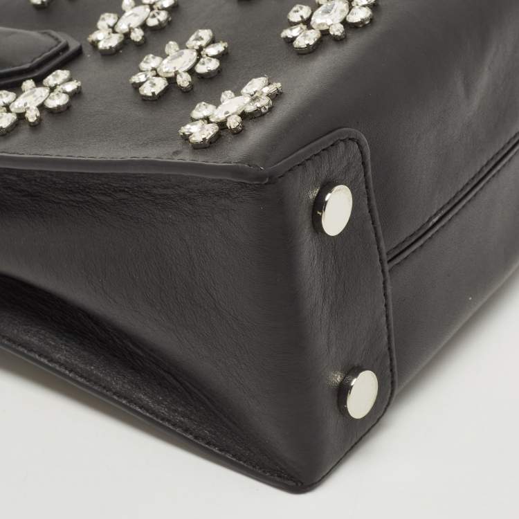 Pre Owned Michael Kors Black Leather Small Crystals Embellished Mercer Tote