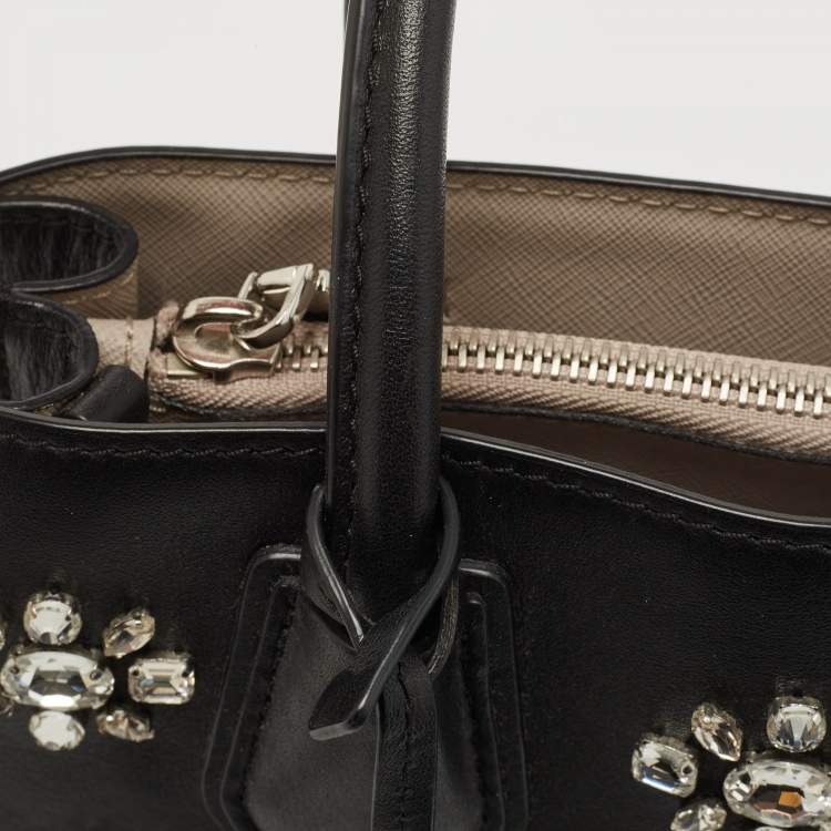 Pre Owned Michael Kors Black Leather Small Crystals Embellished Mercer Tote