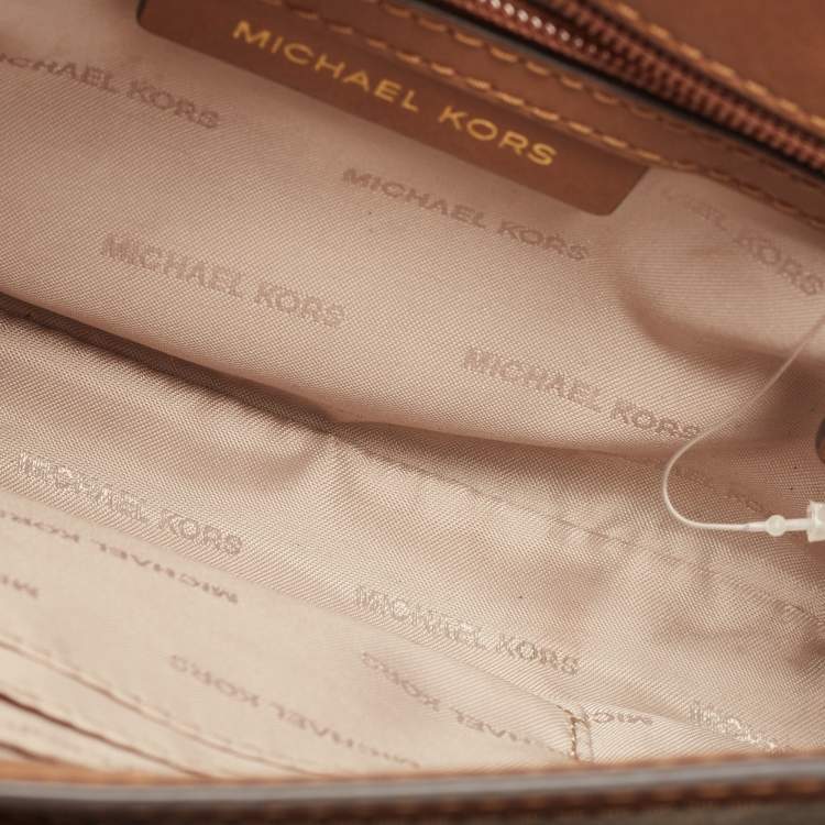 Pre Owned Michael Kors Beige/Brown Signature Coated Canvas and Leather Medium Sloan Studded Bag