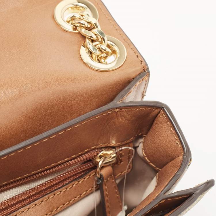 Pre Owned Michael Kors Beige/Brown Signature Coated Canvas and Leather Medium Sloan Studded Bag