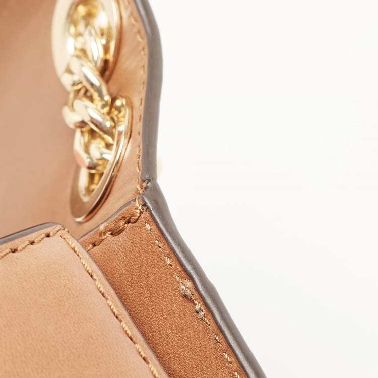 Pre Owned Michael Kors Beige/Brown Signature Coated Canvas and Leather Medium Sloan Studded Bag