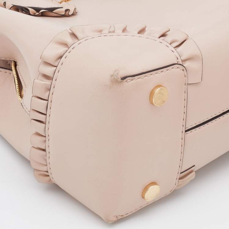 Pre Owned Michael Kors Pink Ruffled Leather Small Mercer Gallery Tote