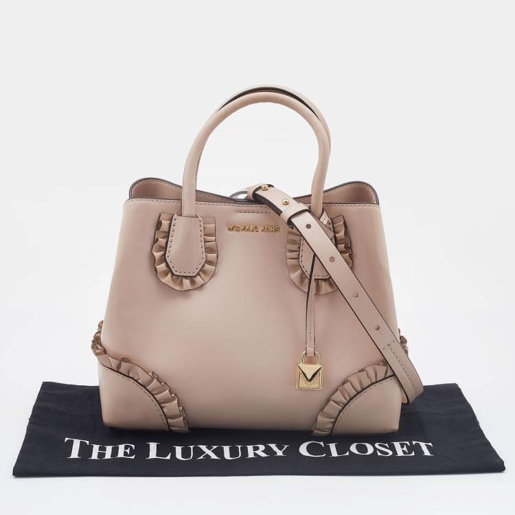 Pre Owned Michael Kors Pink Ruffled Leather Small Mercer Gallery Tote