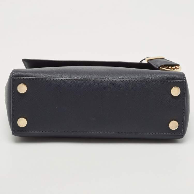 Pre Owned Michael Kors Navy Blue Saffiano Leather Small Ava Top Handle Bag