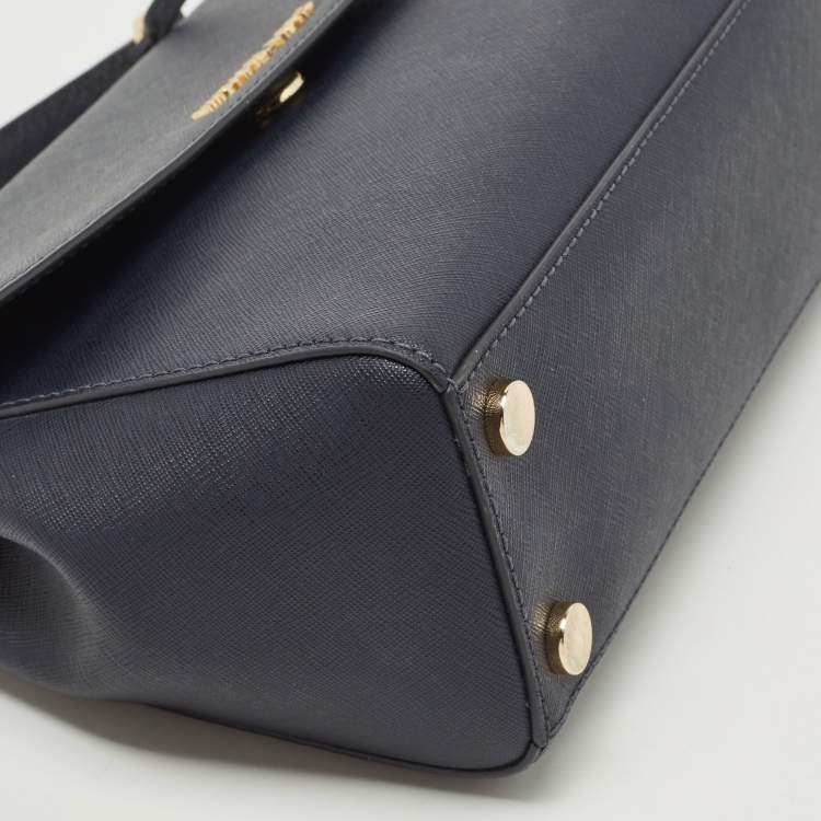 Pre Owned Michael Kors Navy Blue Saffiano Leather Small Ava Top Handle Bag