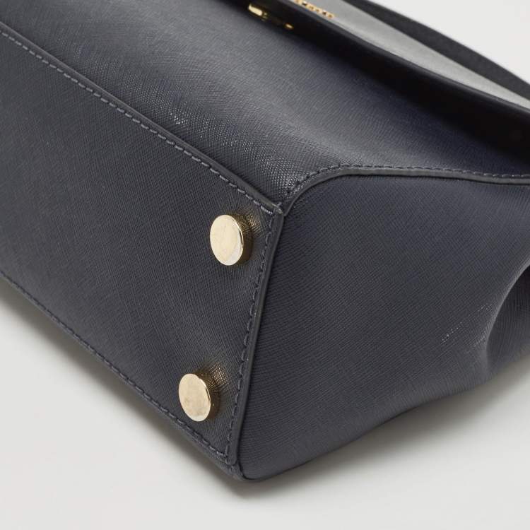 Pre Owned Michael Kors Navy Blue Saffiano Leather Small Ava Top Handle Bag