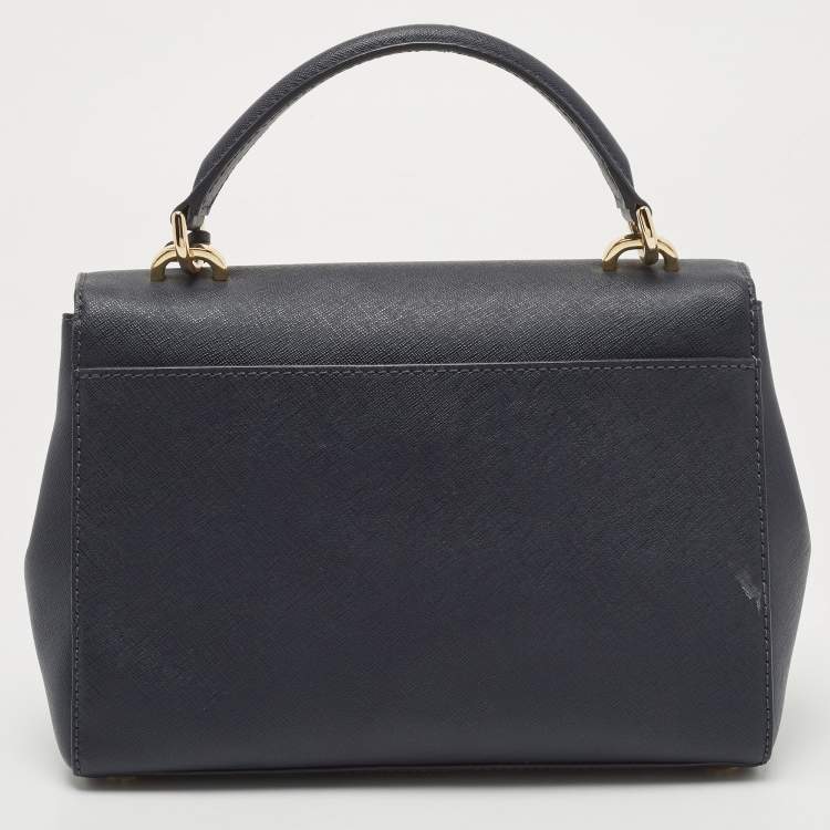 Pre Owned Michael Kors Navy Blue Saffiano Leather Small Ava Top Handle Bag