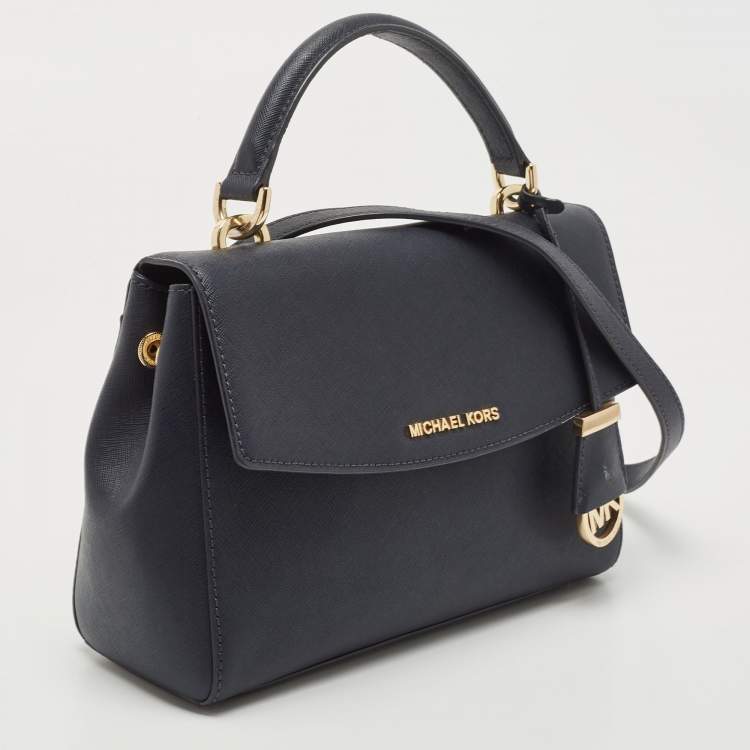 Pre Owned Michael Kors Navy Blue Saffiano Leather Small Ava Top Handle Bag