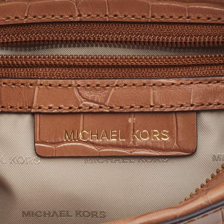 مملوكة مسبقًا Michael Kors Brown Croc Embossed Leather Medium Ginny Crossbody Bag 