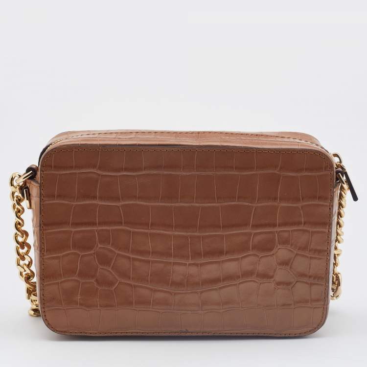 مملوكة مسبقًا Michael Kors Brown Croc Embossed Leather Medium Ginny Crossbody Bag 