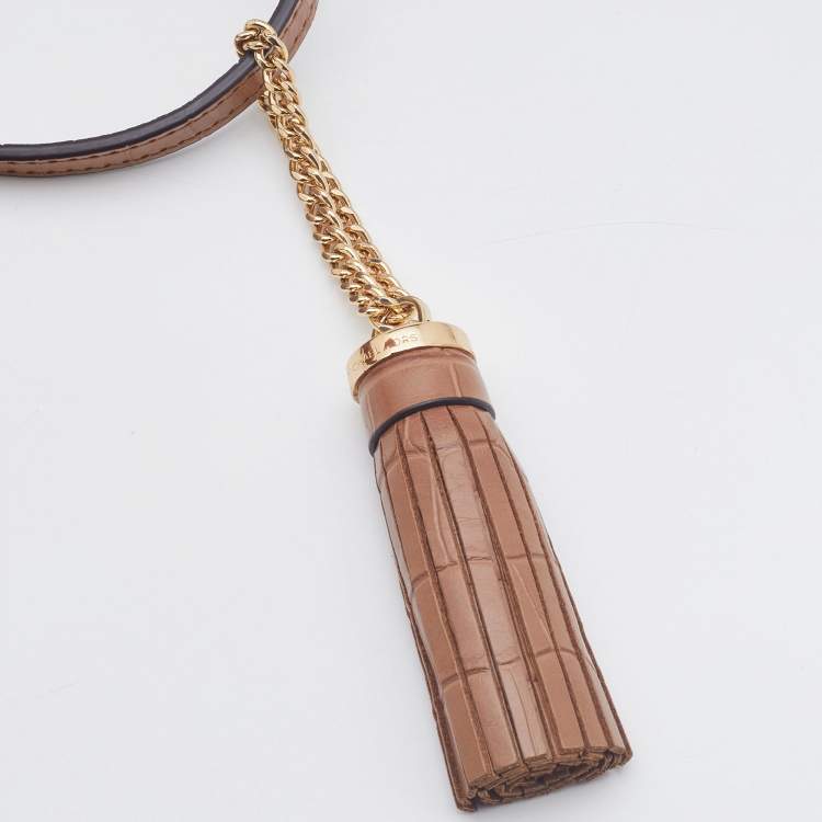 مملوكة مسبقًا Michael Kors Brown Croc Embossed Leather Medium Ginny Crossbody Bag 