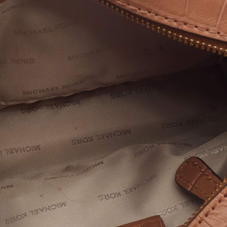 مملوكة مسبقًا Michael Kors Brown Croc Embossed Leather Medium Ginny Crossbody Bag 