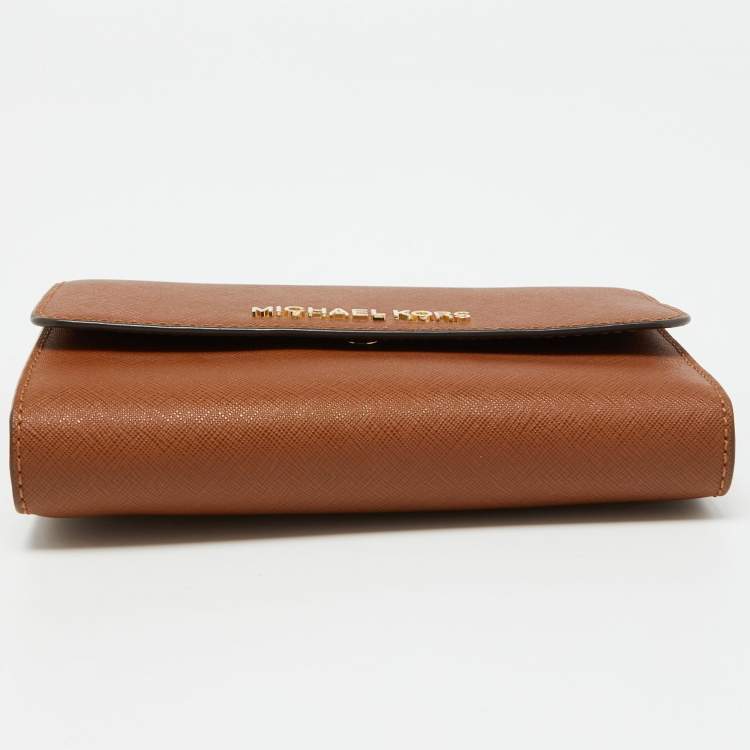 Pre Owned Michael Kors Brown Leather Flap Wallet