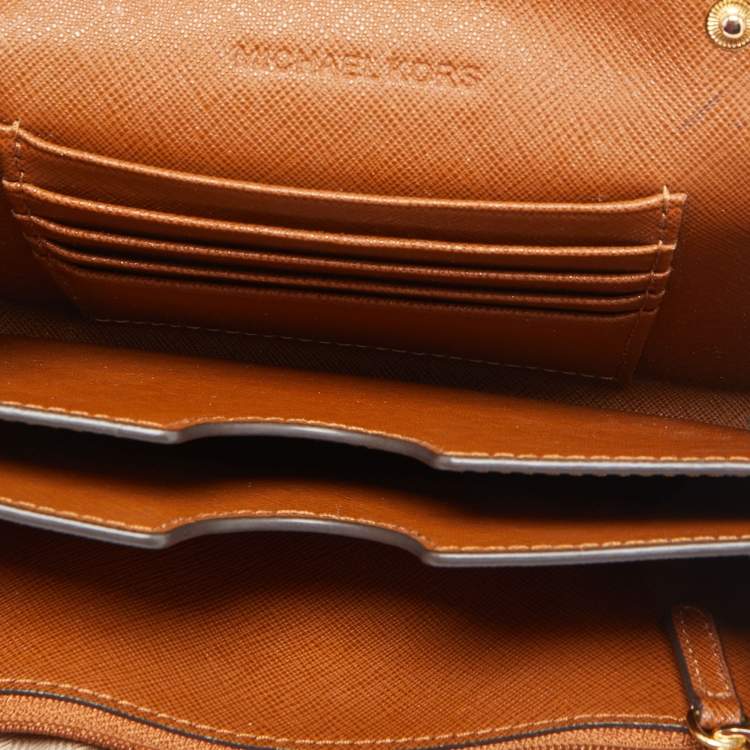 Pre Owned Michael Kors Brown Leather Flap Wallet