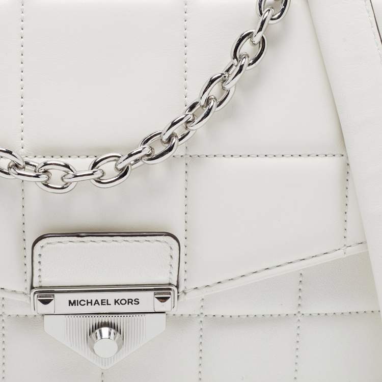 Pre Owned Michael Kors White Quilted Leather Large Soho Chain Shoulder Bag