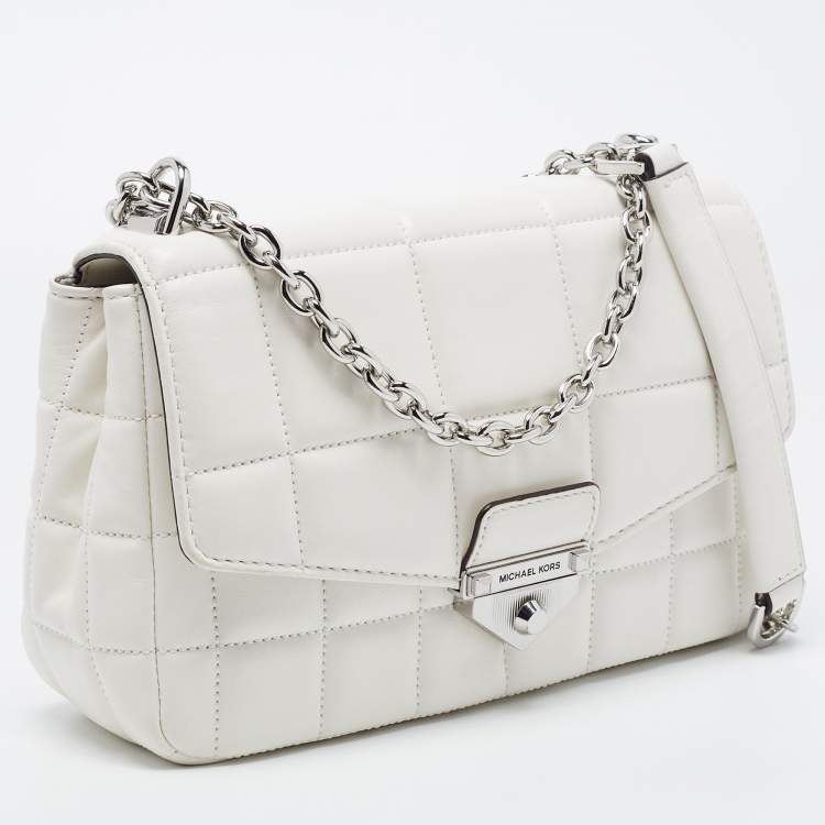 Pre Owned Michael Kors White Quilted Leather Large Soho Chain Shoulder Bag