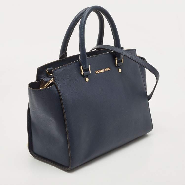 Pre Owned Michael Kors Blue Saffiano Leather Large Selma Satchel